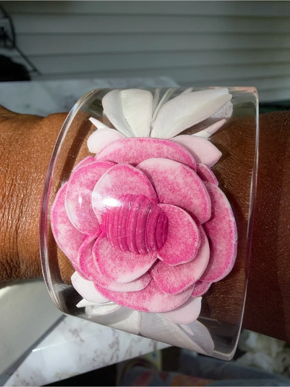 Chanel lucite Camellia Cuff bracelet